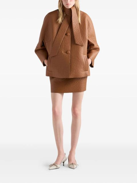 Prada scarf-detail leather jacket - Brown - zdjęcie produktu nr 2