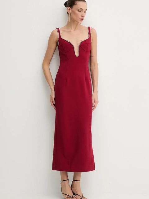 Bardot sukienka kolor bordowy maxi prosta 59009DB2