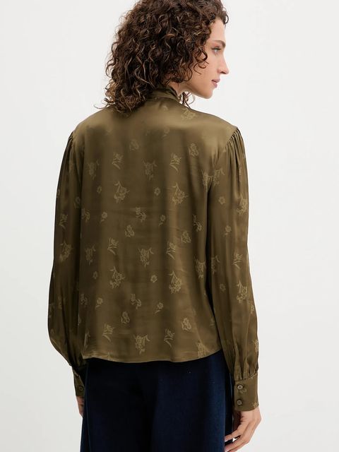 Twinset koszula damska kolor zielony regular z wiązanym dekoltem 252TT2361