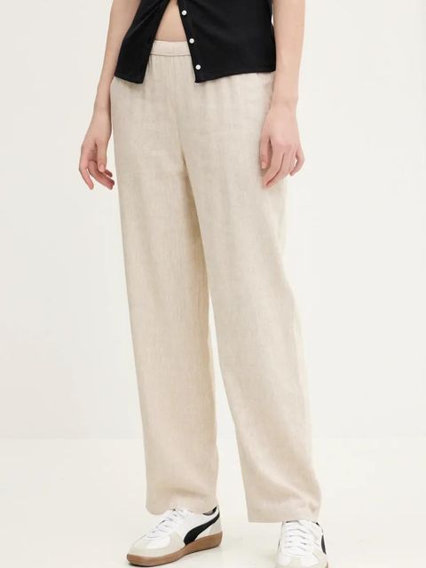 Abercrombie & Fitch spodnie lniane damskie kolor beżowy szerokie high waist KI156-5129 - zdjęcie produktu nr 1