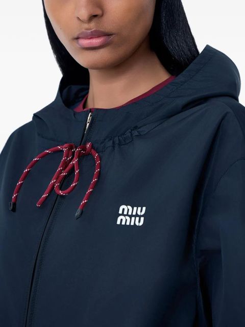 Miu Miu drawstring-hood zip-up jacket - Blue