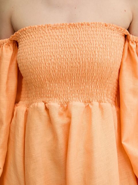 The Sleeper sukienka lniana kolor pomarańczowy midi rozkloszowana ATDR01P014R