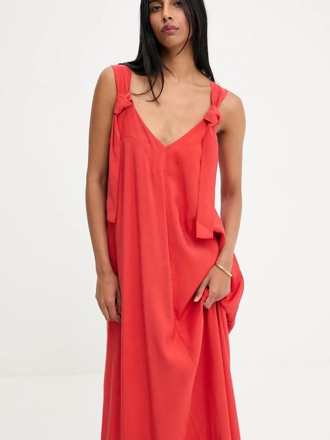 Answear.LAB sukienka kolor czerwony maxi rozkloszowana