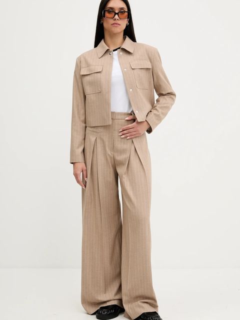 HUGO spodnie damskie kolor brązowy szerokie high waist 50542691