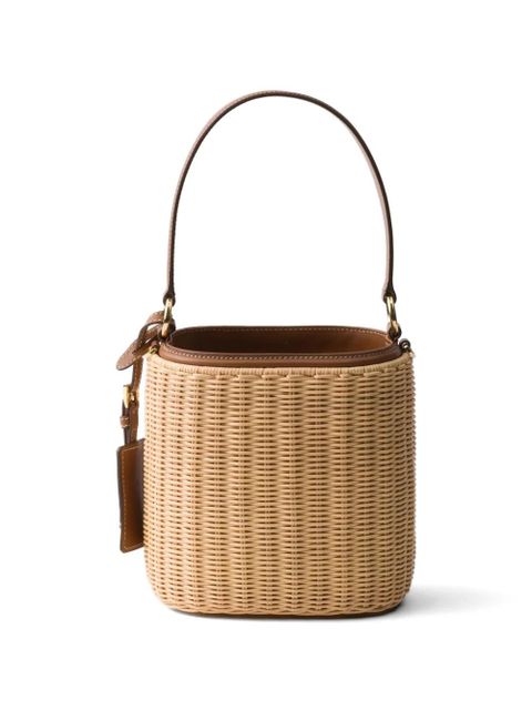 Prada wicker and leather bucket bag - Neutrals - zdjęcie produktu nr 2