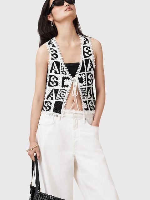 AllSaints kamizelka bawełniana FLORENCE kolor czarny przejściowa W067KC