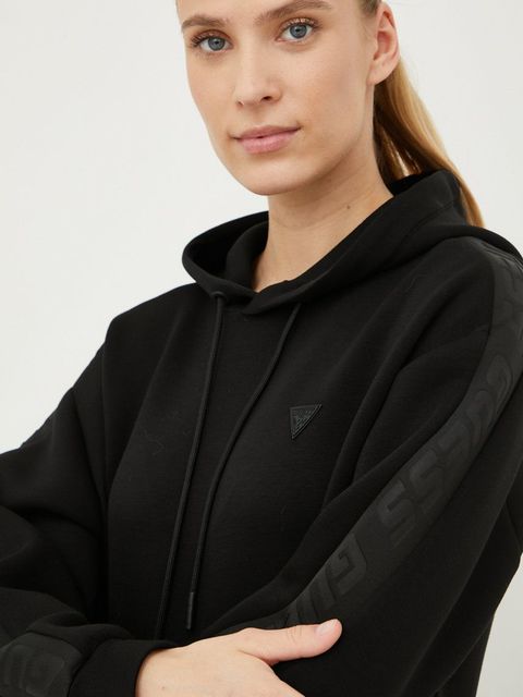 Guess bluza BRENDA damska kolor czarny z kapturem z aplikacją V2YQ18 K7UW2