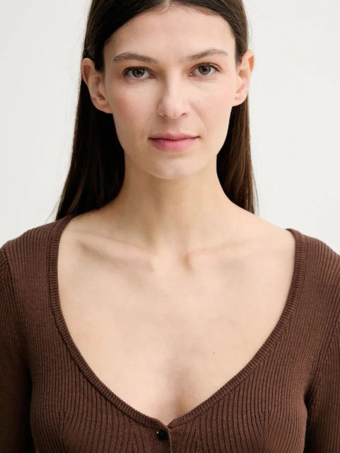 Herskind kardigan z domieszką jedwabiu Gili damski kolor brązowy 5539106