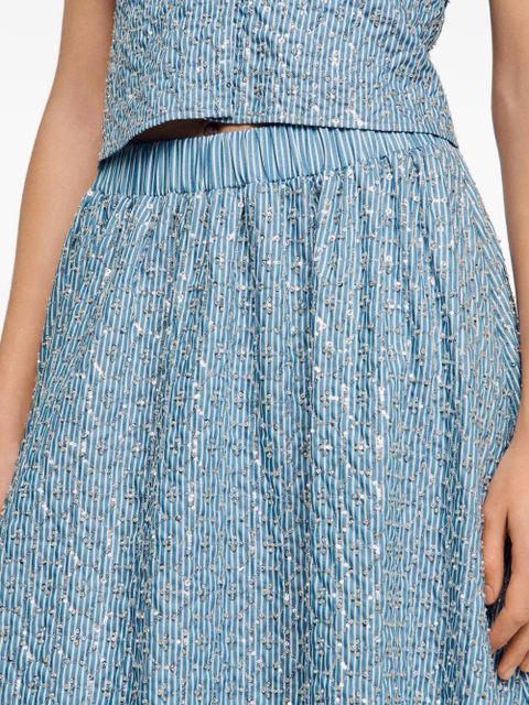 SANDRO maxi striped-pattern embellished skirt - Blue