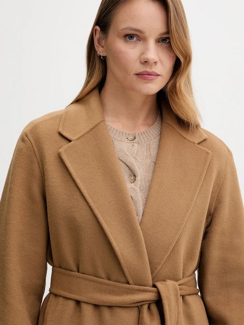 Tommy Hilfiger płaszcz z wełną kolor brązowy WW0WW47286