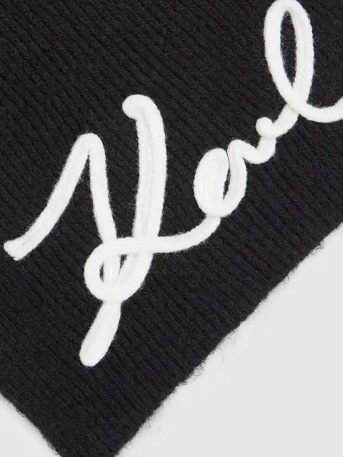 Karl Lagerfeld szalik z domieszką wełny K/SIGNATURE damski kolor czarny z aplikacją A4W33028