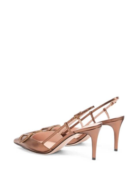 Valentino Garavani VLogo Signature slingback pumps in laminated nappa-leather 80mm - Brown