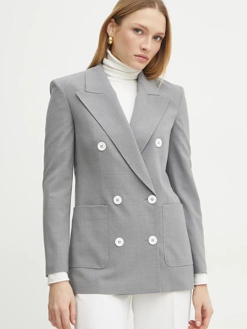Luisa Spagnoli marynarka z domieszką wełny kolor szary dwurzędowa gładka 541870 - zdjęcie produktu nr 1