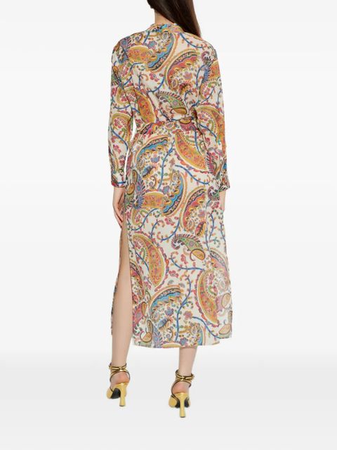 ETRO paisley-pattern tie-belt midi dress - White