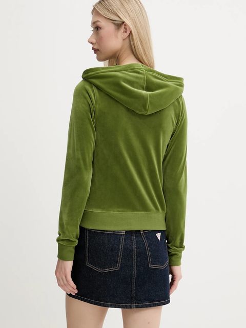 Juicy Couture bluza ROBERTSON HOODIE damska kolor zielony z kapturem z aplikacją JCAP176G