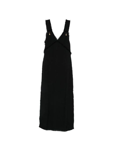 TOTEME frayed-edges V-neck midi dress - Black - zdjęcie produktu nr 1