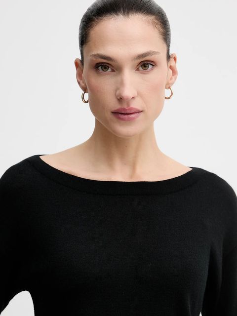 Sisley sweter wełniany damski kolor czarny lekki 11BAM1A48