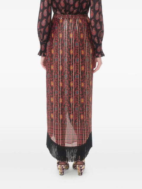 Valentino Garavani fringed floral-print maxi skirt - Red - zdjęcie produktu nr 2