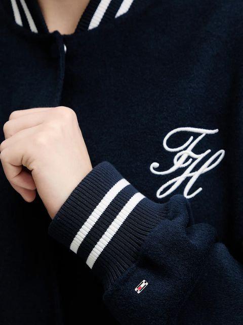 Tommy Hilfiger kurtka bomber z dodatkiem wełny kolor granatowy przejściowa oversize WW0WW47760