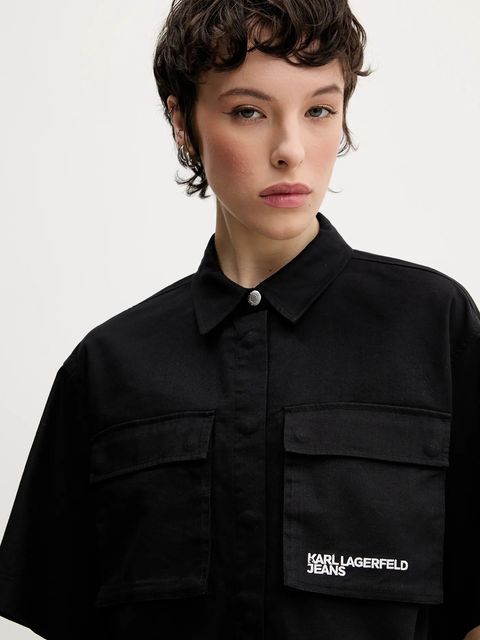 Karl Lagerfeld Jeans koszula damska kolor czarny relaxed z kołnierzykiem klasycznym A2W11001