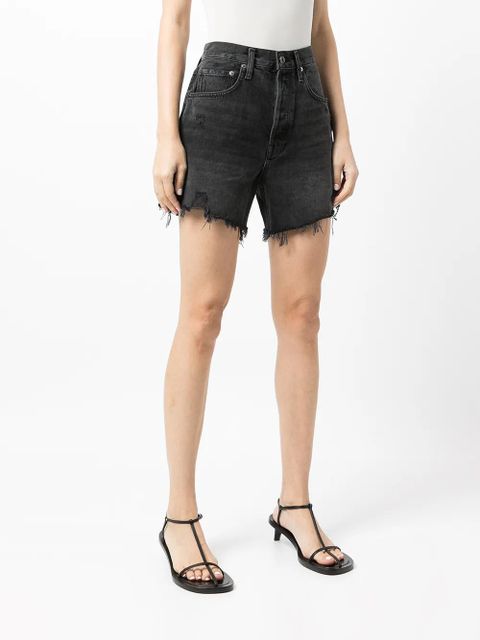 AGOLDE distressed-effect whiskering denim shorts - Grey