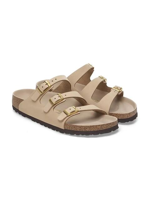 Birkenstock klapki nubukowe Florida HEX damskie kolor beżowy 1029480