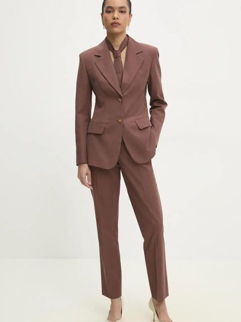 Answear.LAB spodnie garniturowe z prostą nogawką kolor brązowy fason cygaretki high waist - zdjęcie produktu nr 1
