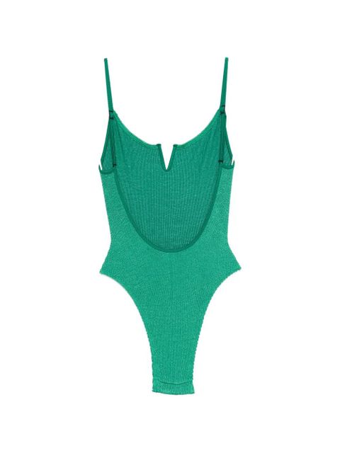 Bond-eye crinkle-texture V-neck swimsuit - Green - zdjęcie produktu nr 2