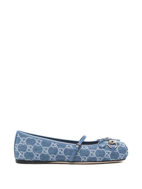Gucci signature Horsebit detail GG monogram ballet flats - Blue - zdjęcie produktu nr 1