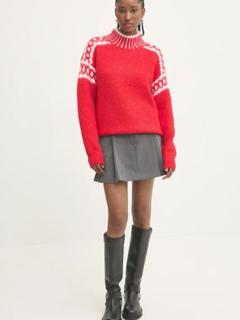 Answear.LAB sweter z wełną kolor czerwony z półgolfem