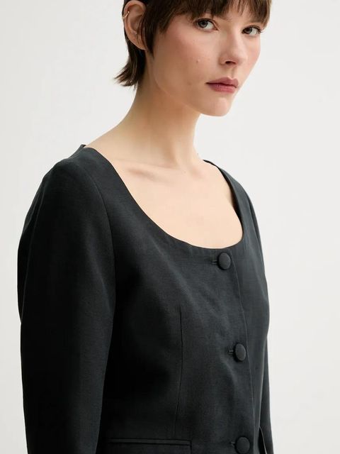 Remain marynarka z domieszką lnu kolor czarny jednorzędowa gładka 502522100