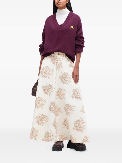 GANNI V-neck logo-detail sweater - Red