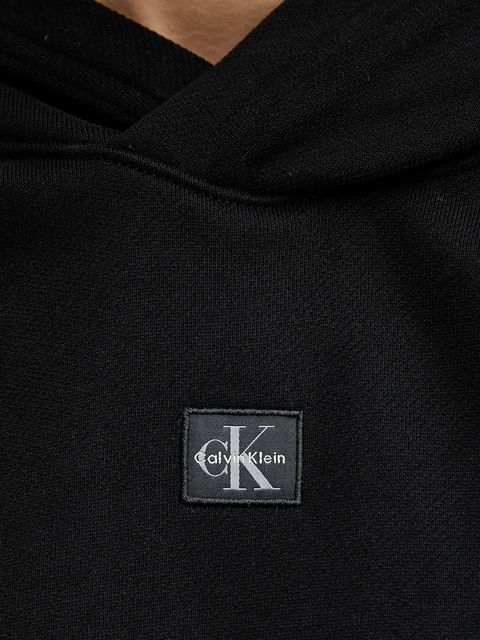 Calvin Klein Jeans bluza bawełniana damska kolor czarny z kapturem gładka LV047D232G