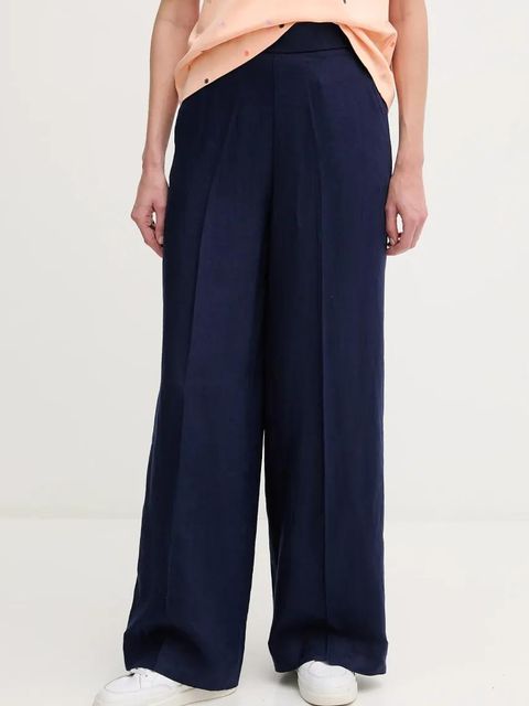 United Colors of Benetton spodnie lniane damskie kolor granatowy proste high waist 4AGHDF08K - zdjęcie produktu nr 1