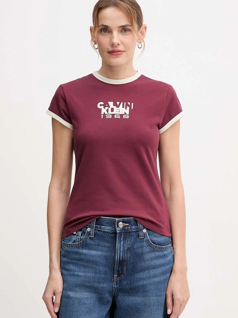 Calvin Klein Jeans t-shirt damski kolor bordowy LV047D208G - zdjęcie produktu nr 1