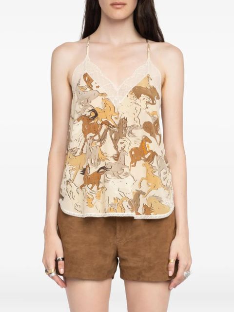 Zadig&Voltaire Christy horse-print lace-trimmed top - Neutrals - zdjęcie produktu nr 1