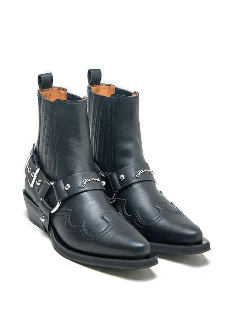 GANNI western-buckle cowboy boots - Black