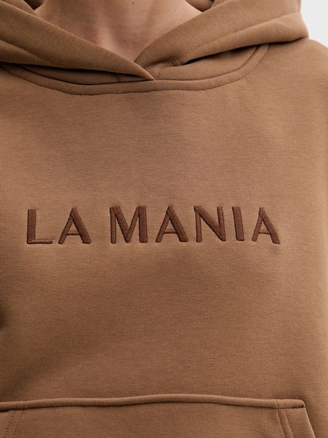 La Mania bluza BROOK damska kolor brązowy z kapturem z aplikacją BROOK