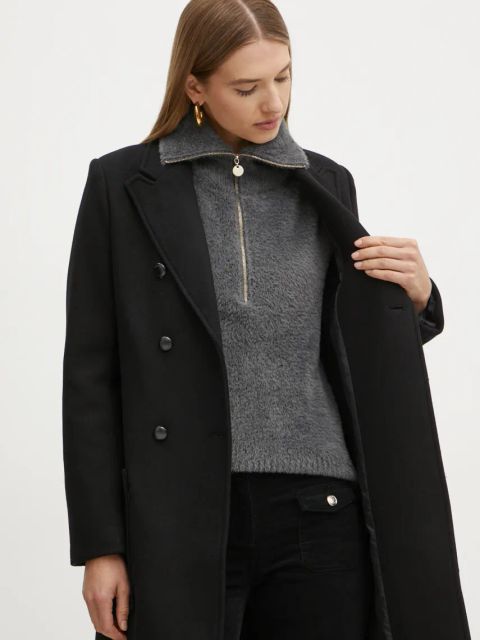 Morgan płaszcz z domieszką wełny GMIDI kolor czarny przejściowy dwurzędowy GMIDI