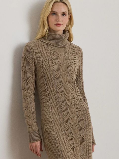 Lauren Ralph Lauren sukienka z dodatkiem wełny kolor beżowy mini dopasowana 200979705