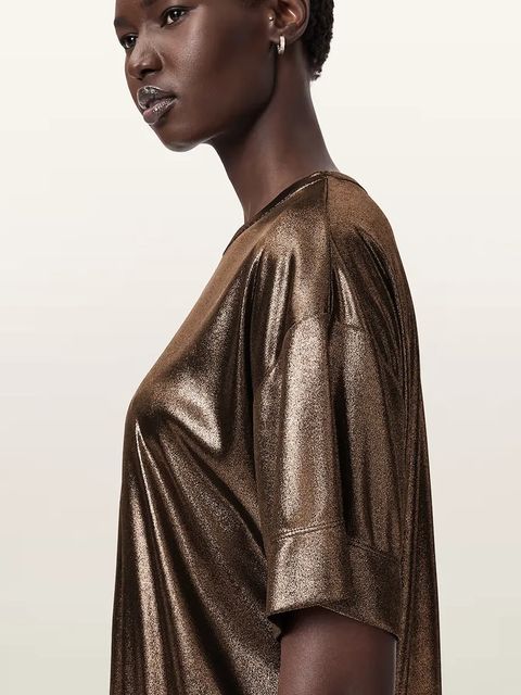 AllSaints sukienka kolor złoty mini oversize W141DD