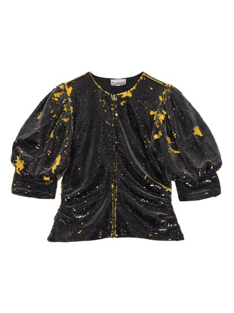 GANNI sequinned puff-sleeve blouse - Black - zdjęcie produktu nr 1