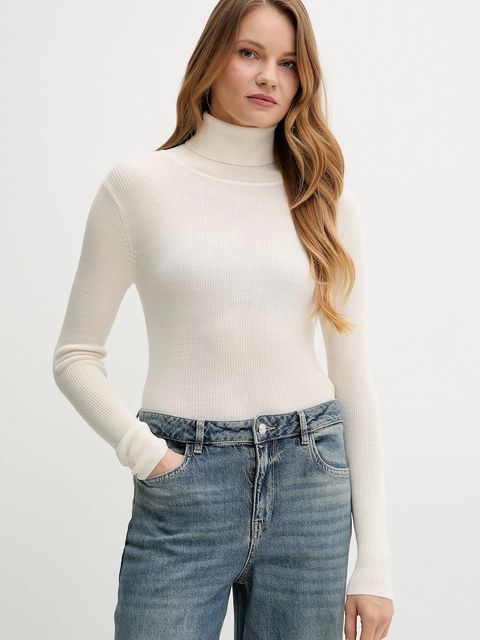 MC2 Saint Barth sweter wełniany damski kolor beżowy lekki z golfem EKA0001 - zdjęcie produktu nr 1