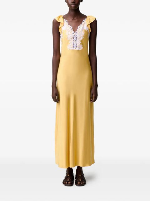 Claudie Pierlot lace-trim ruffled dress - Yellow