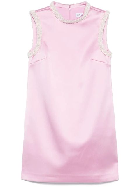 Self-Portrait pearl-trim satin mini dress - Pink