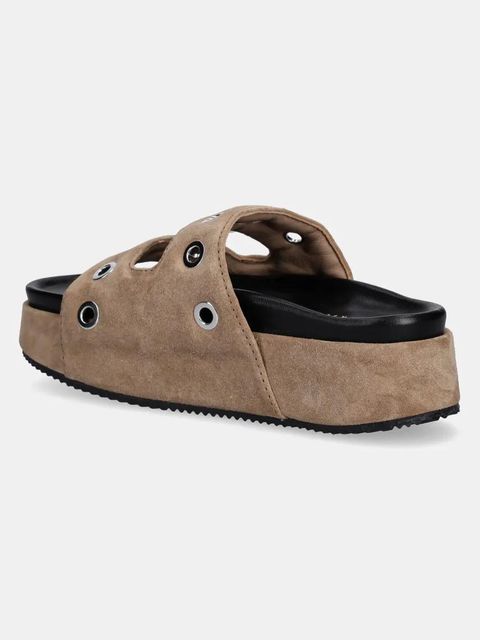 Inuikii klapki zamszowe Suede Studs damskie kolor brązowy na platformie 1004.005.0151.163 / 70103-153