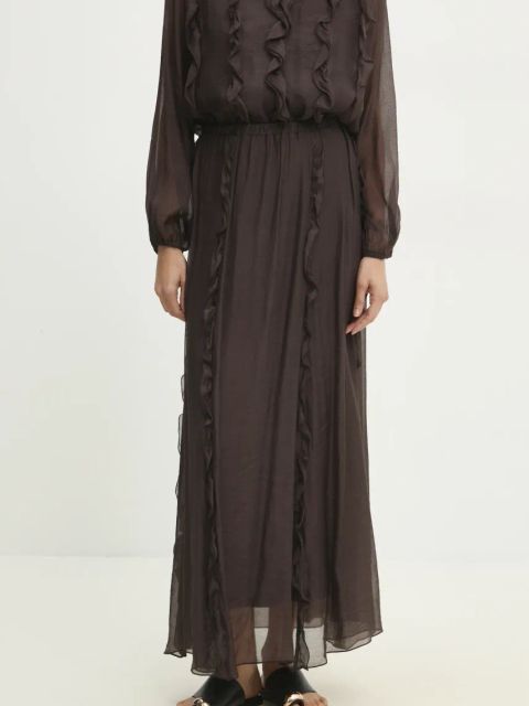 Answear.LAB spódnica kolor brązowy maxi rozkloszowana