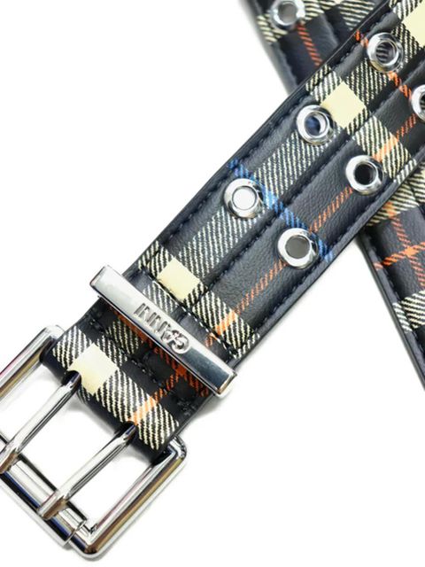 GANNI double-eyelet check belt - Black