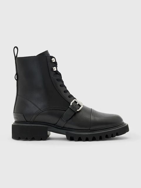 AllSaints workery skórzane Tori Boot damskie kolor czarny na płaskim obcasie W119FB - zdjęcie produktu nr 1