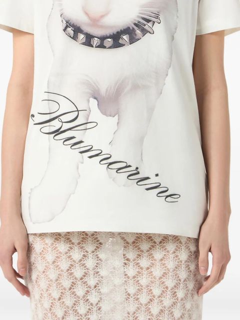 Blumarine Kitten-print jersey T-shirt - White